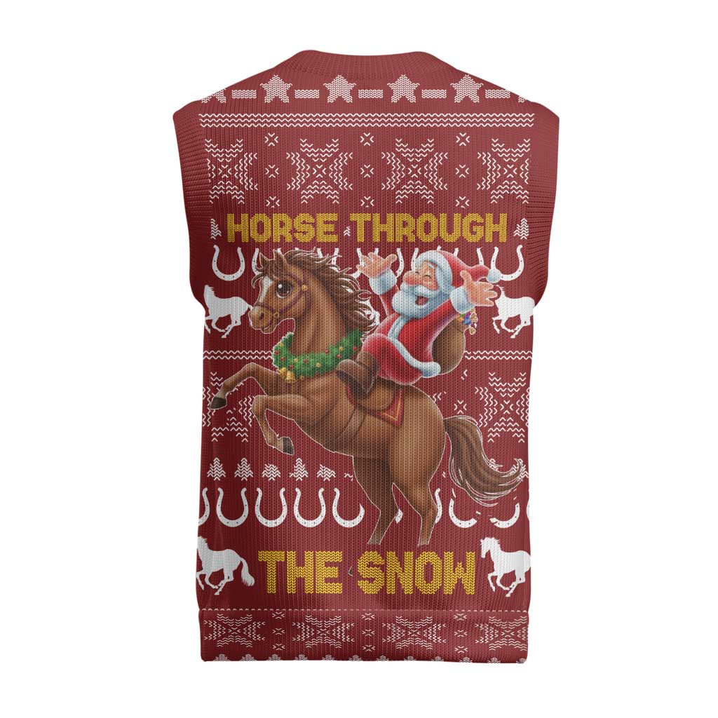 Horse Through The Snow Christmas Design Christmas Knitted V-Neck Vest Xmas Holiday Patterns - Wonder Print Shop