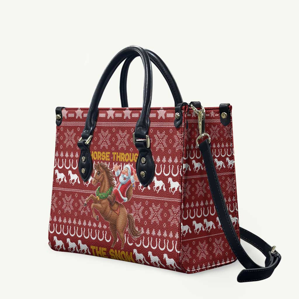 Horse Through The Snow Christmas Design Leather Bag Xmas Holiday Patterns - Wonder Print Shop