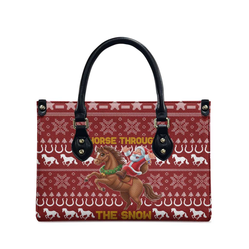 Horse Through The Snow Christmas Design Leather Bag Xmas Holiday Patterns - Wonder Print Shop