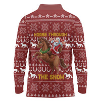 Horse Through The Snow Christmas Design Long Sleeve Polo Shirt Xmas Holiday Patterns - Wonder Print Shop