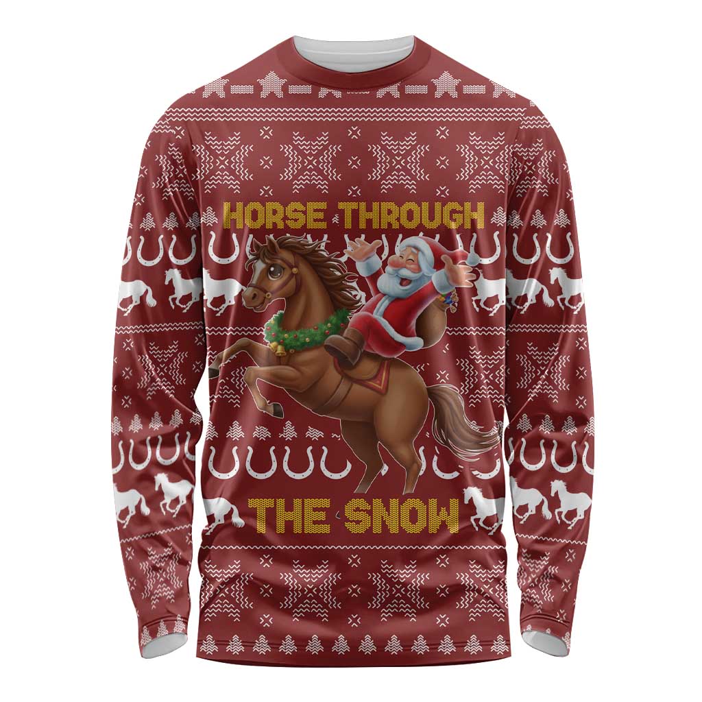Horse Through The Snow Christmas Design Long Sleeve Shirt Xmas Holiday Patterns - Wonder Print Shop