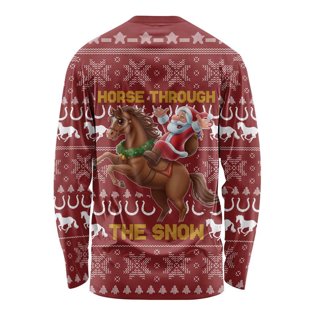 Horse Through The Snow Christmas Design Long Sleeve Shirt Xmas Holiday Patterns - Wonder Print Shop