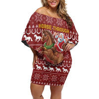 Horse Through The Snow Christmas Design Off Shoulder Short Dress Xmas Holiday Patterns - Wonder Print Shop