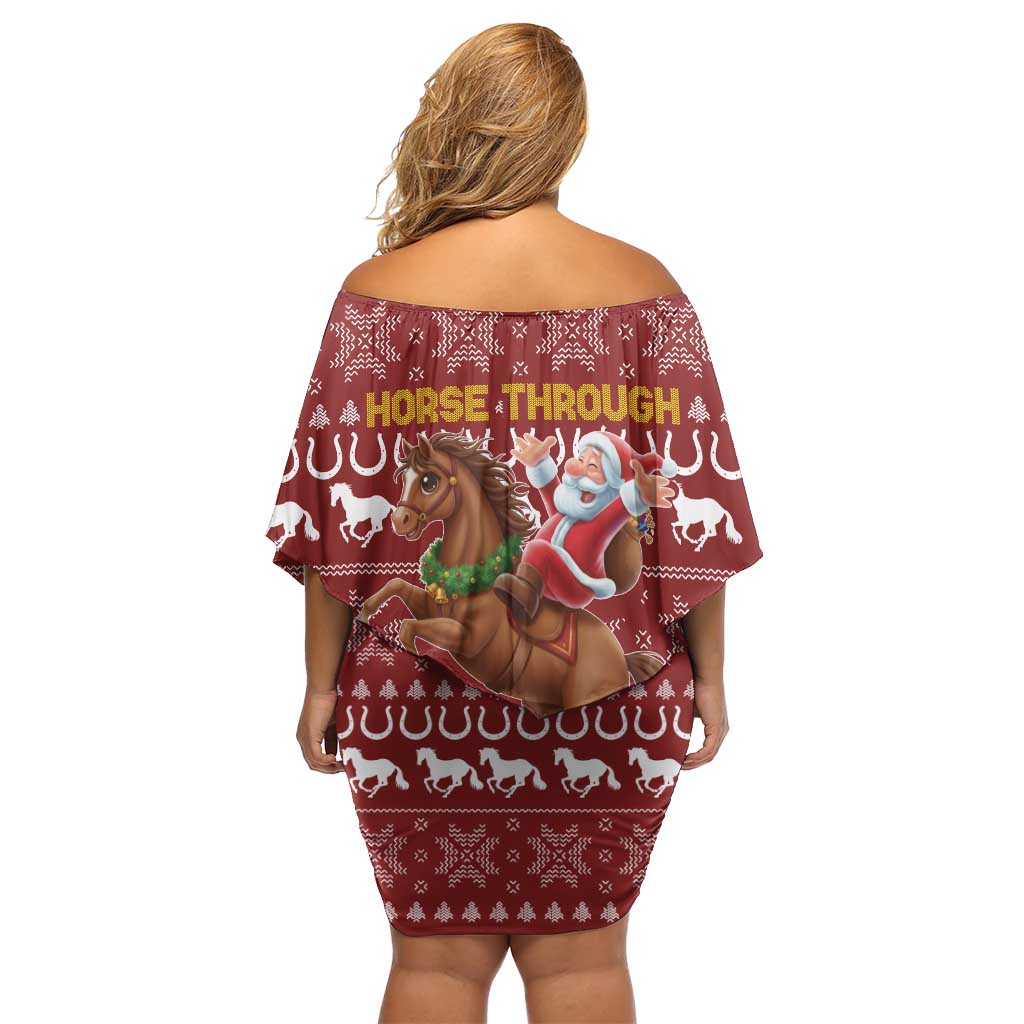 Horse Through The Snow Christmas Design Off Shoulder Short Dress Xmas Holiday Patterns - Wonder Print Shop