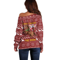 Horse Through The Snow Christmas Design Off Shoulder Sweater Xmas Holiday Patterns - Wonder Print Shop