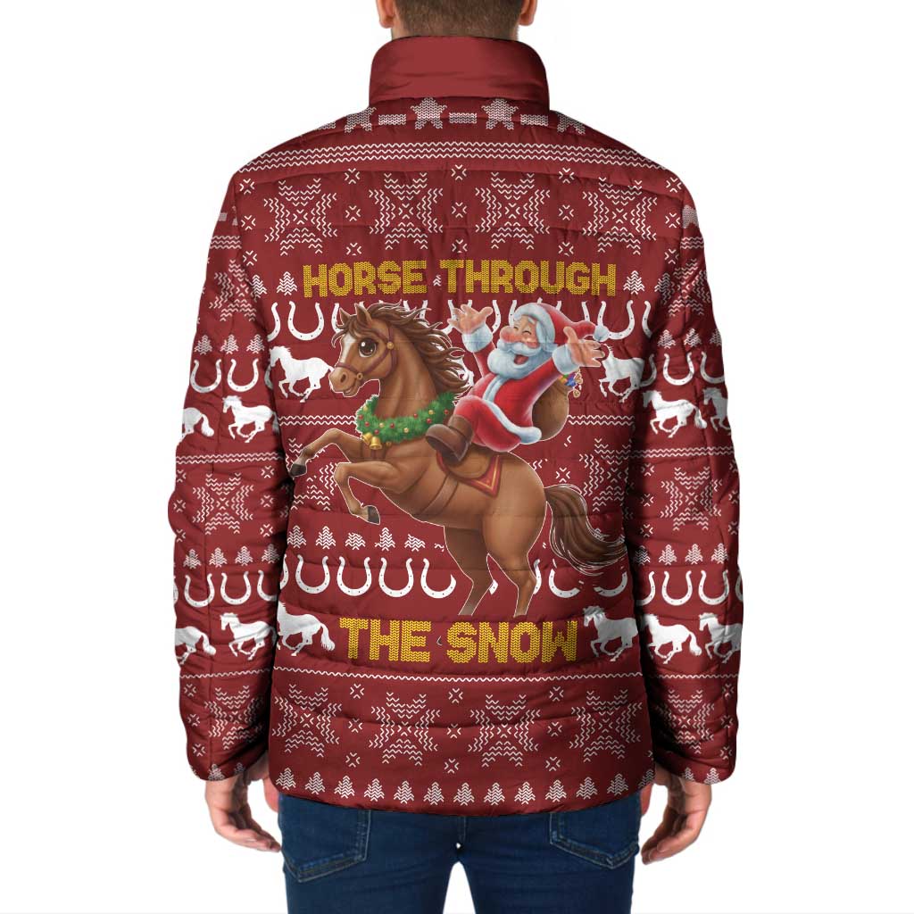 Horse Through The Snow Christmas Design Padded Jacket Xmas Holiday Patterns - Wonder Print Shop