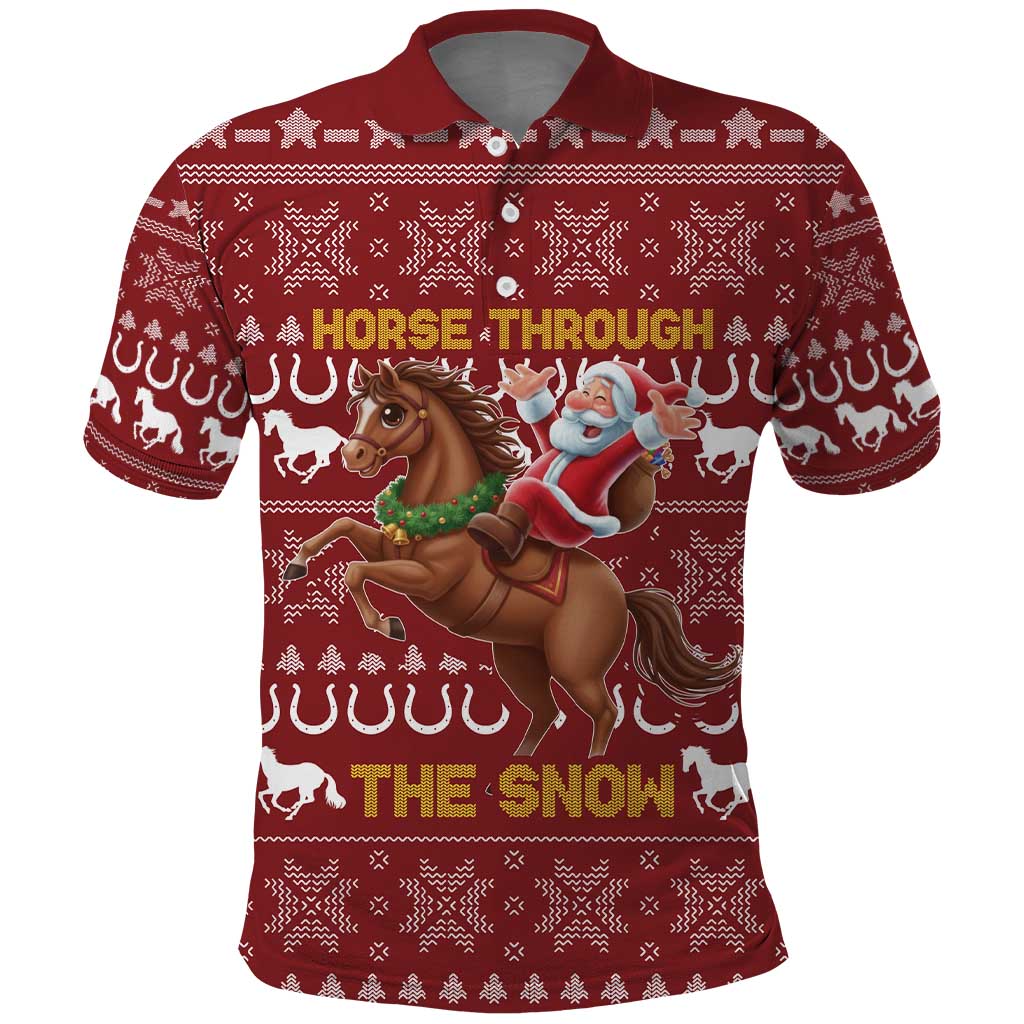 Horse Through The Snow Christmas Design Polo Shirt Xmas Holiday Patterns - Wonder Print Shop