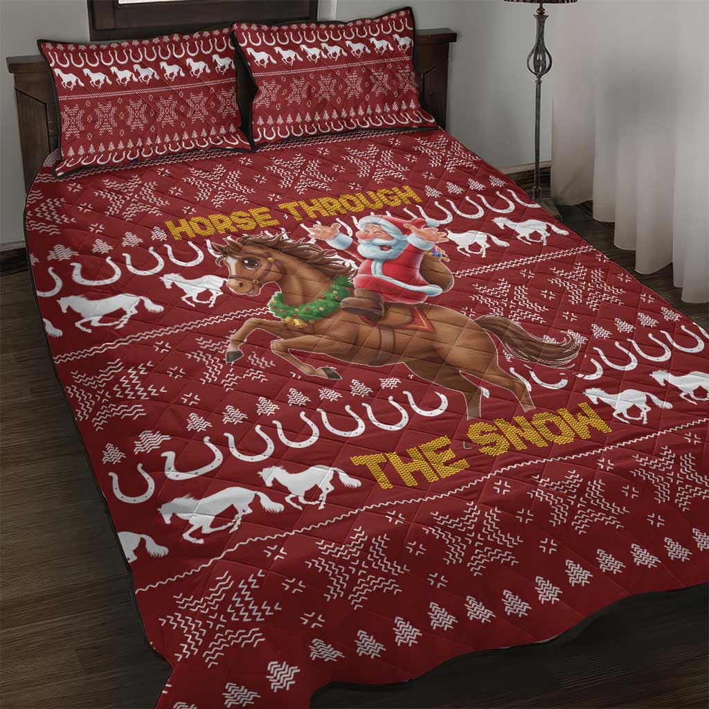 Horse Through The Snow Christmas Design Quilt Bed Set Xmas Holiday Patterns - Wonder Print Shop