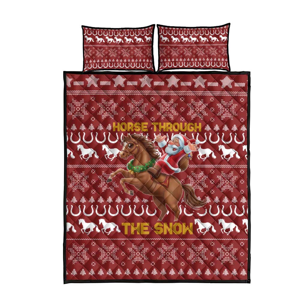 Horse Through The Snow Christmas Design Quilt Bed Set Xmas Holiday Patterns - Wonder Print Shop