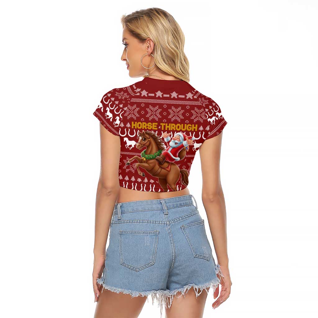 Horse Through The Snow Christmas Design Raglan Cropped T Shirt Xmas Holiday Patterns - Wonder Print Shop