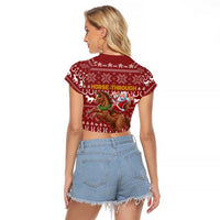 Horse Through The Snow Christmas Design Raglan Cropped T Shirt Xmas Holiday Patterns - Wonder Print Shop