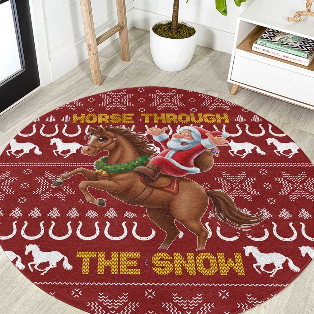 Horse Through The Snow Christmas Design Round Carpet Xmas Holiday Patterns - Wonder Print Shop