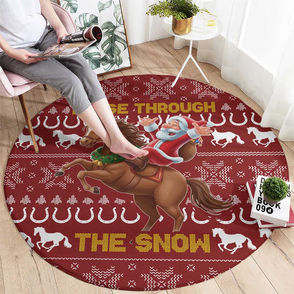Horse Through The Snow Christmas Design Round Carpet Xmas Holiday Patterns - Wonder Print Shop