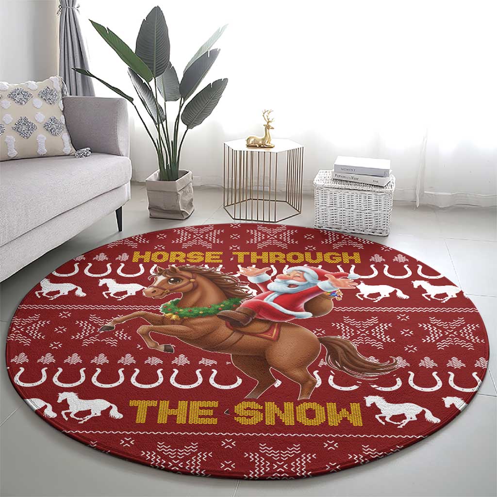 Horse Through The Snow Christmas Design Round Carpet Xmas Holiday Patterns - Wonder Print Shop