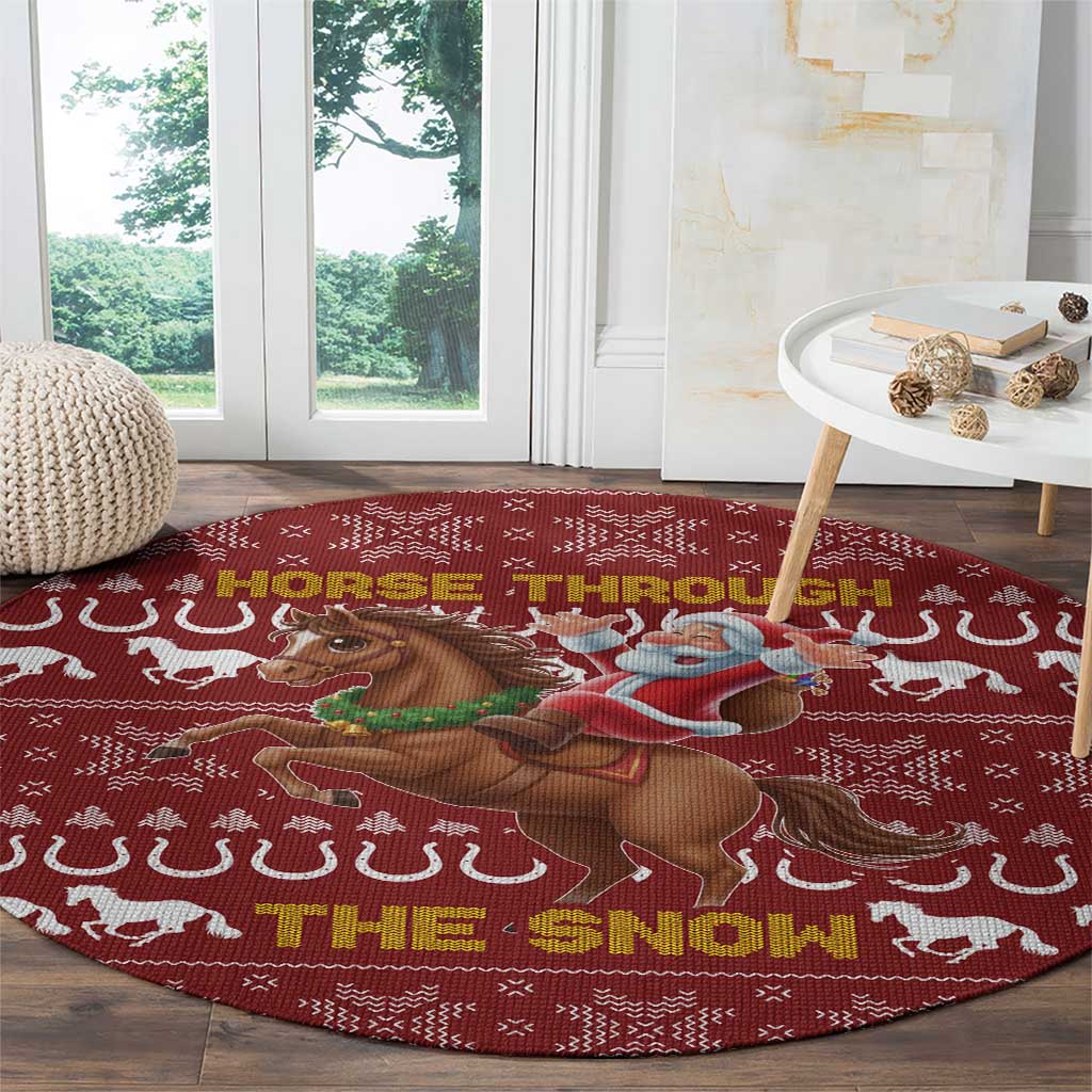 Horse Through The Snow Christmas Design Round Carpet Xmas Holiday Patterns - Wonder Print Shop