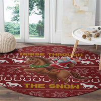 Horse Through The Snow Christmas Design Round Carpet Xmas Holiday Patterns - Wonder Print Shop