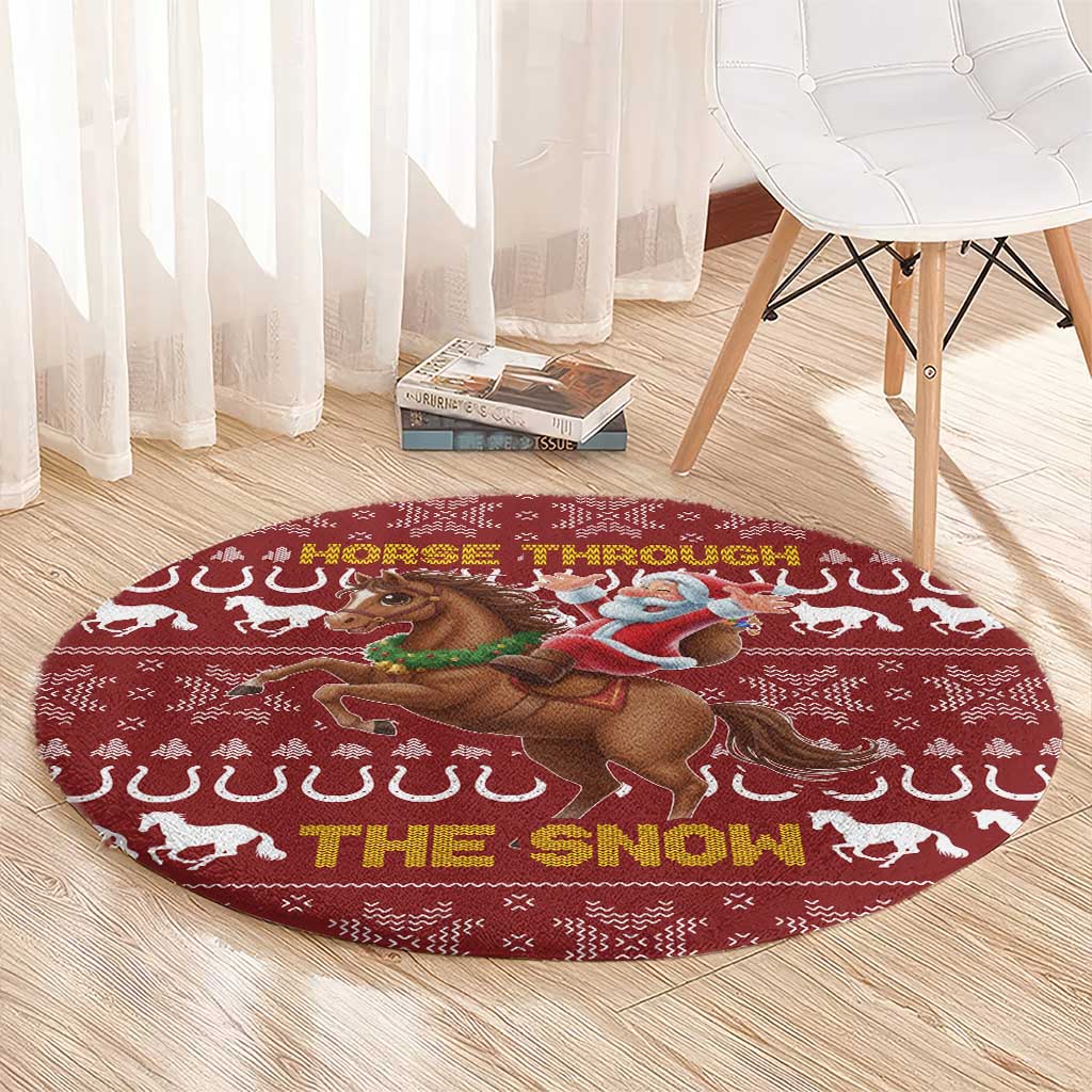Horse Through The Snow Christmas Design Round Carpet Xmas Holiday Patterns - Wonder Print Shop