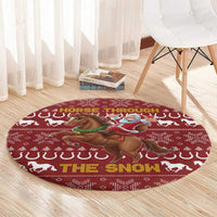 Horse Through The Snow Christmas Design Round Carpet Xmas Holiday Patterns - Wonder Print Shop
