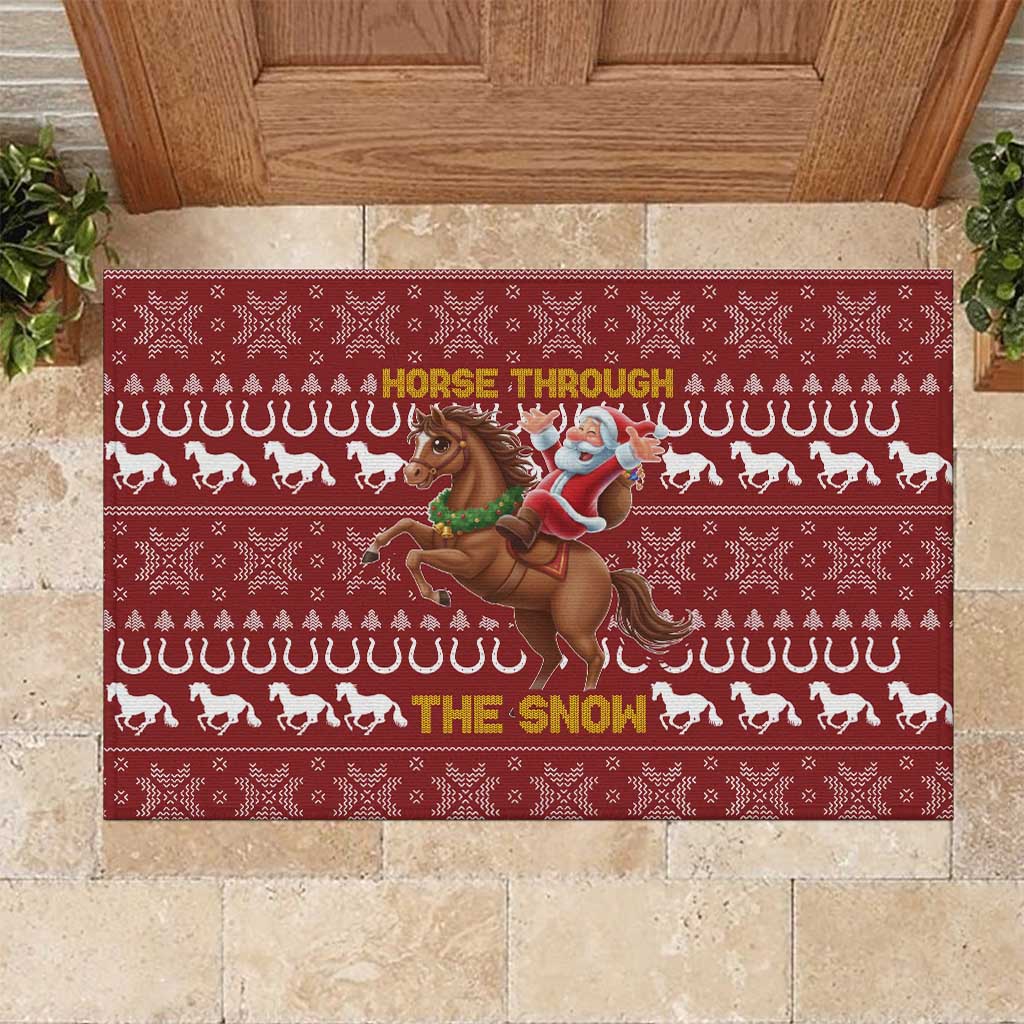 Horse Through The Snow Christmas Design Rubber Doormat Xmas Holiday Patterns - Wonder Print Shop