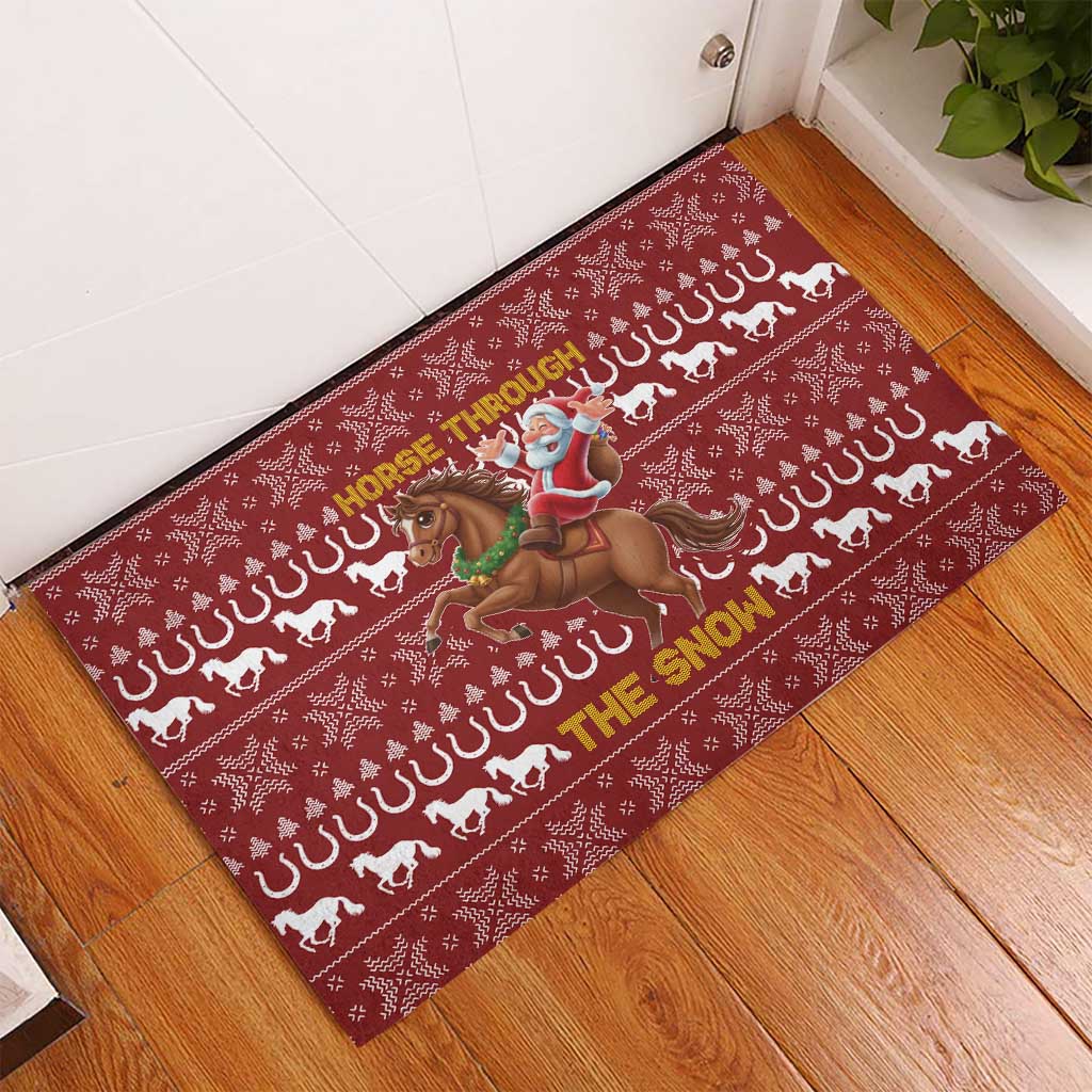 Horse Through The Snow Christmas Design Rubber Doormat Xmas Holiday Patterns - Wonder Print Shop