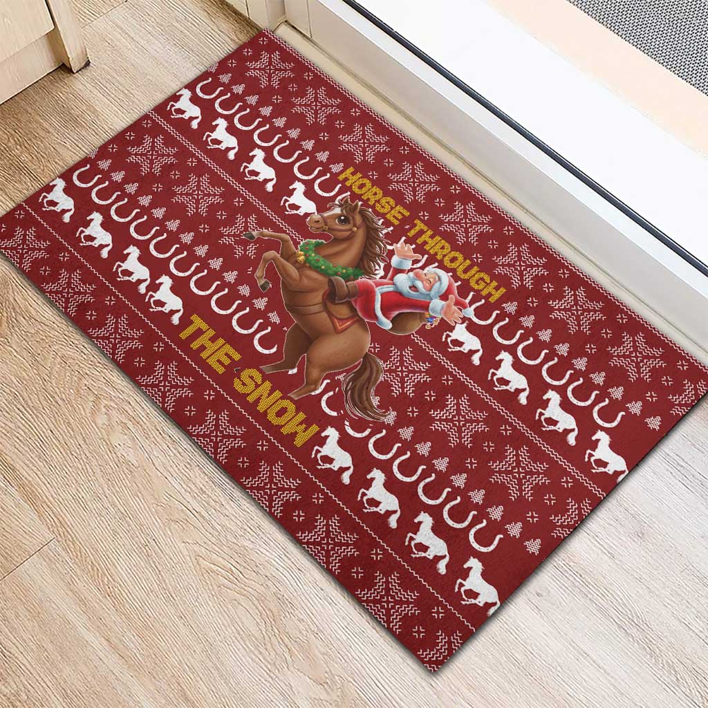 Horse Through The Snow Christmas Design Rubber Doormat Xmas Holiday Patterns - Wonder Print Shop