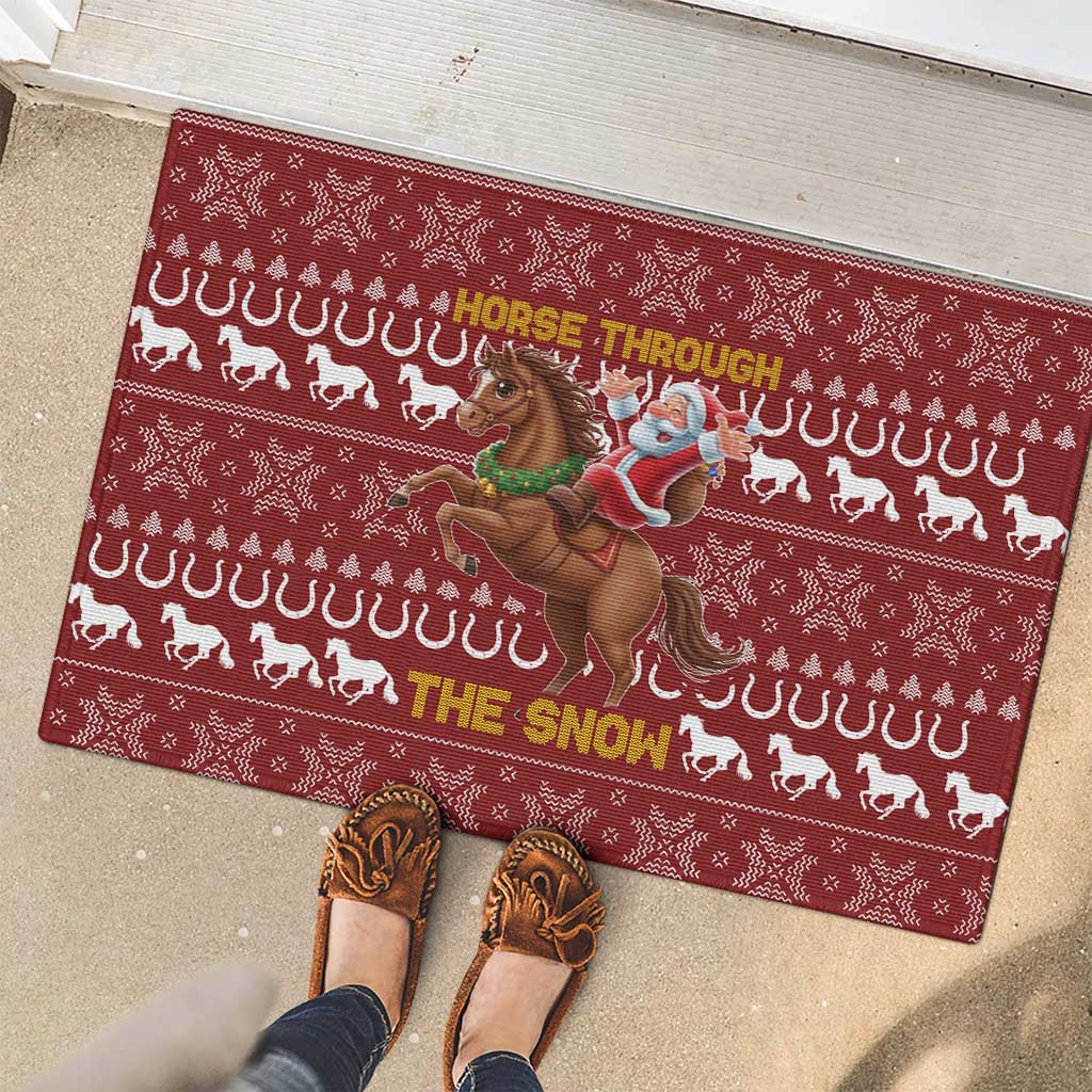 Horse Through The Snow Christmas Design Rubber Doormat Xmas Holiday Patterns - Wonder Print Shop