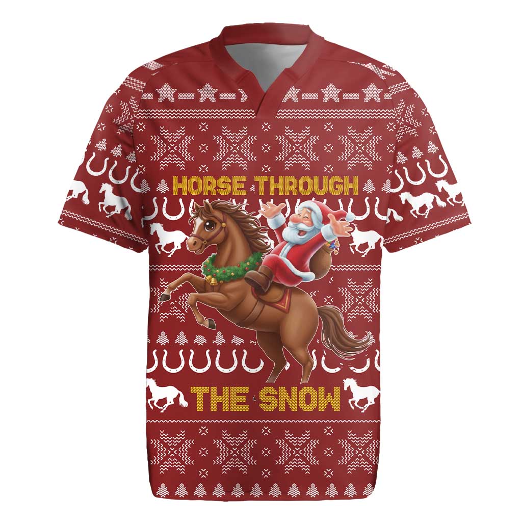 Horse Through The Snow Christmas Design Rugby Jersey Xmas Holiday Patterns - Wonder Print Shop