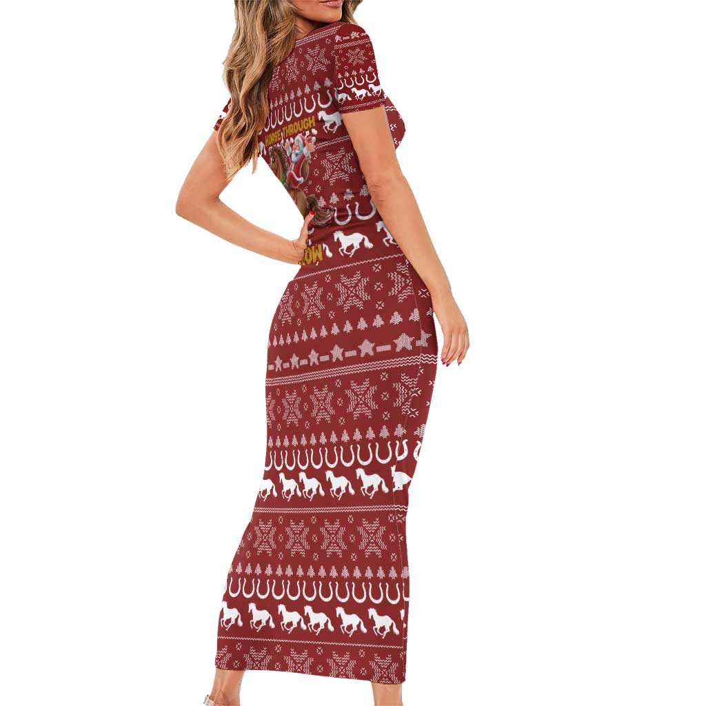 Horse Through The Snow Christmas Design Short Sleeve Bodycon Dress Xmas Holiday Patterns - Wonder Print Shop