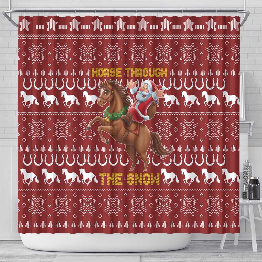 Horse Through The Snow Christmas Design Shower Curtain Xmas Holiday Patterns - Wonder Print Shop