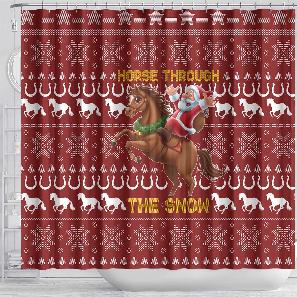Horse Through The Snow Christmas Design Shower Curtain Xmas Holiday Patterns - Wonder Print Shop