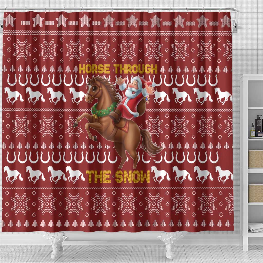 Horse Through The Snow Christmas Design Shower Curtain Xmas Holiday Patterns - Wonder Print Shop