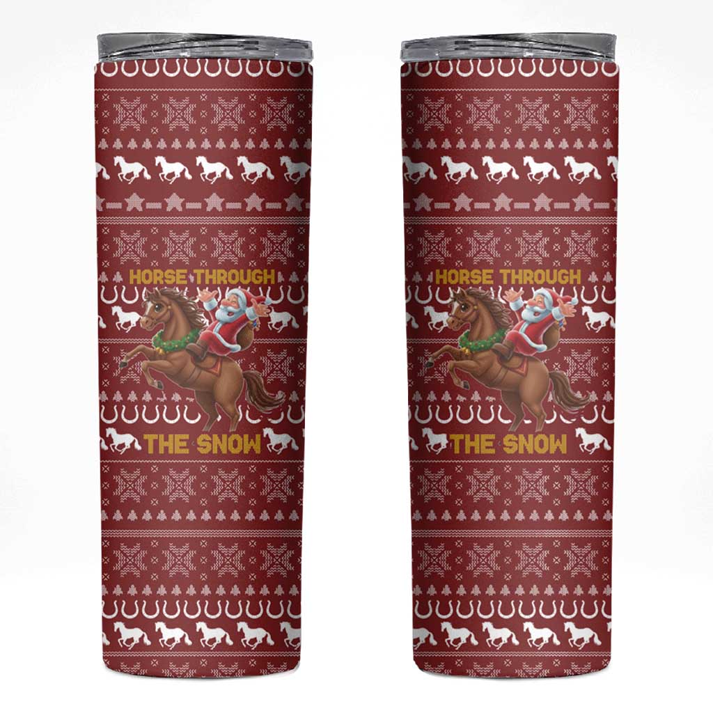 Horse Through The Snow Christmas Design Skinny Tumbler Xmas Holiday Patterns - Wonder Print Shop