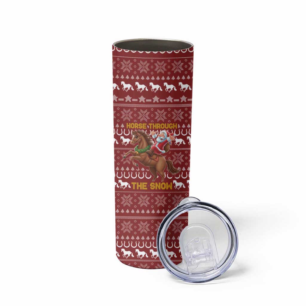 Horse Through The Snow Christmas Design Skinny Tumbler Xmas Holiday Patterns - Wonder Print Shop