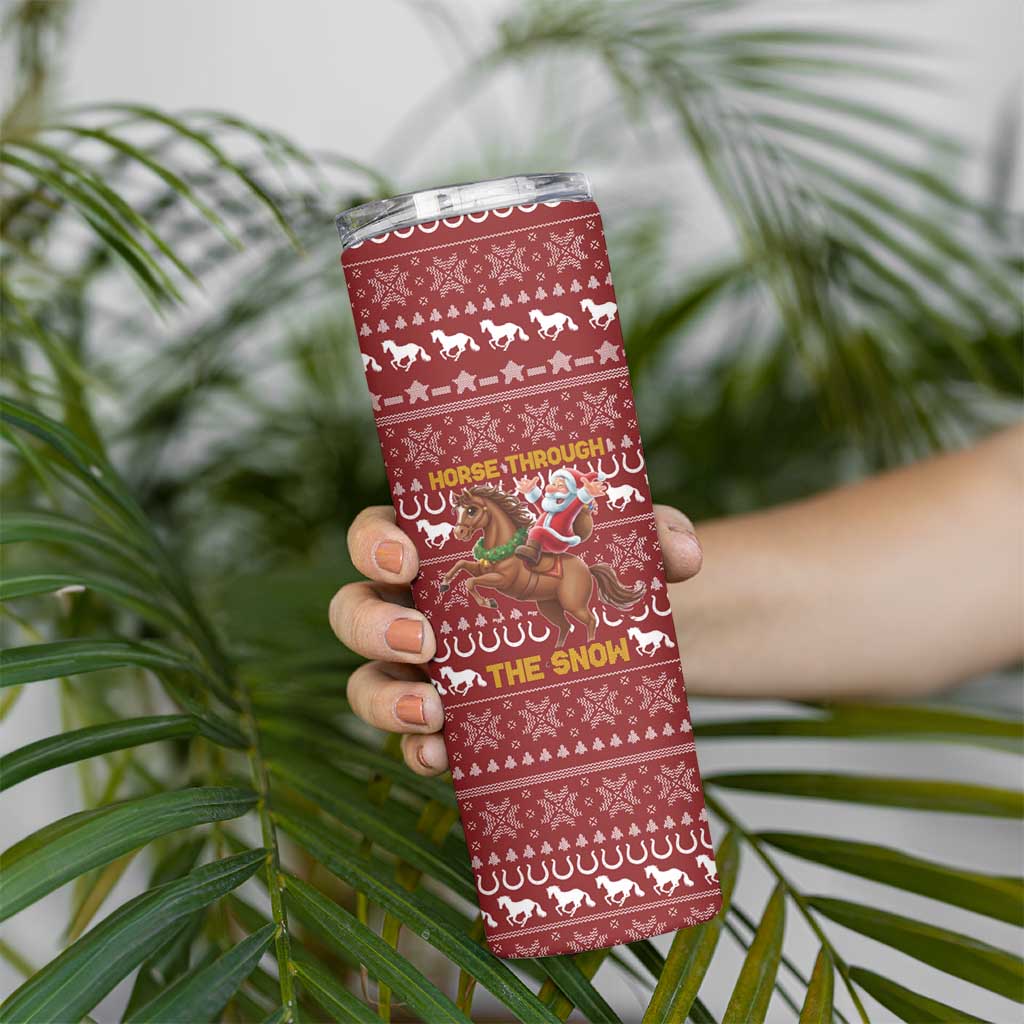 Horse Through The Snow Christmas Design Skinny Tumbler Xmas Holiday Patterns - Wonder Print Shop
