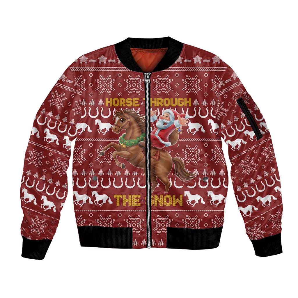 Horse Through The Snow Christmas Design Sleeve Zip Bomber Jacket Xmas Holiday Patterns - Wonder Print Shop