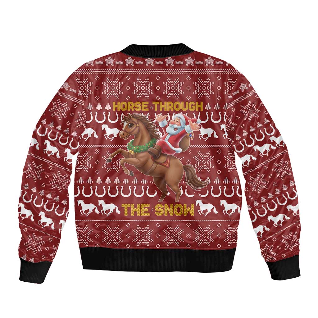 Horse Through The Snow Christmas Design Sleeve Zip Bomber Jacket Xmas Holiday Patterns - Wonder Print Shop