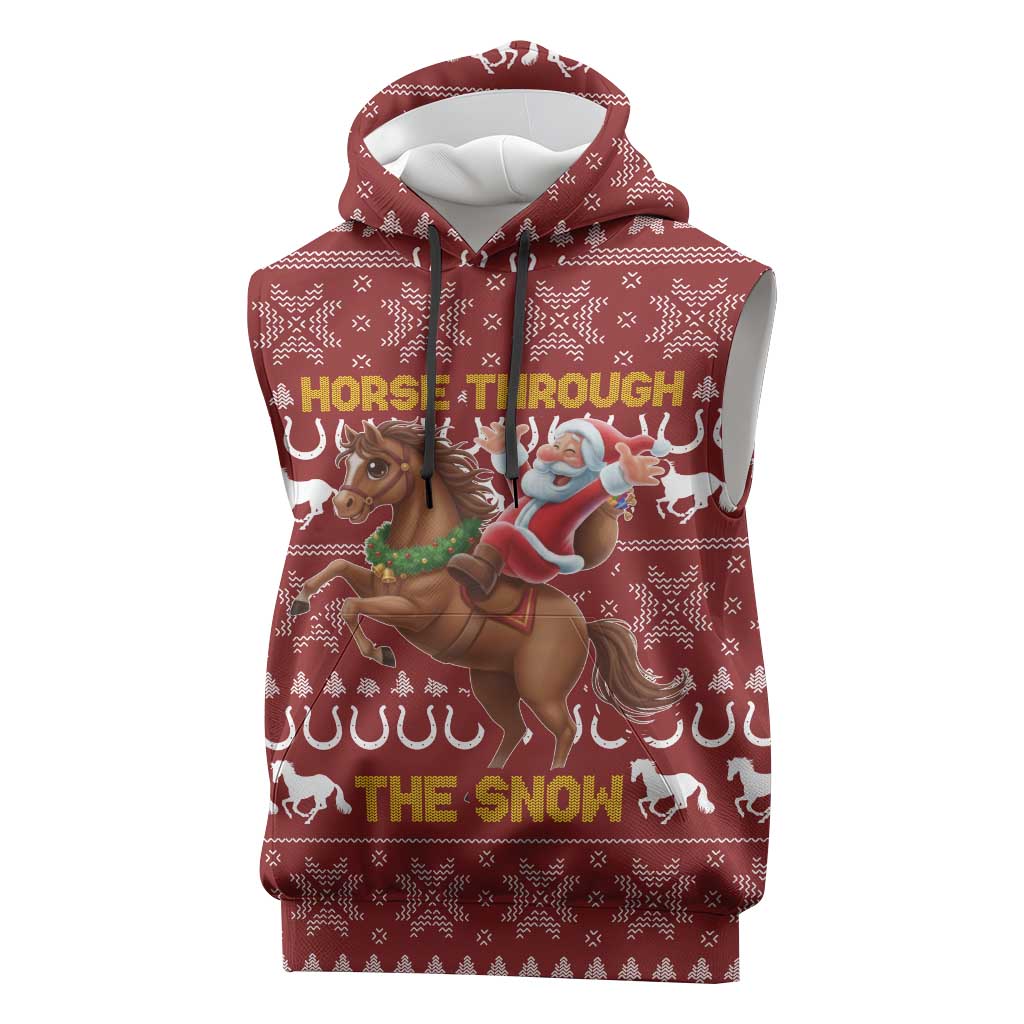 Horse Through The Snow Christmas Design Sleeveless Hoodie Xmas Holiday Patterns - Wonder Print Shop