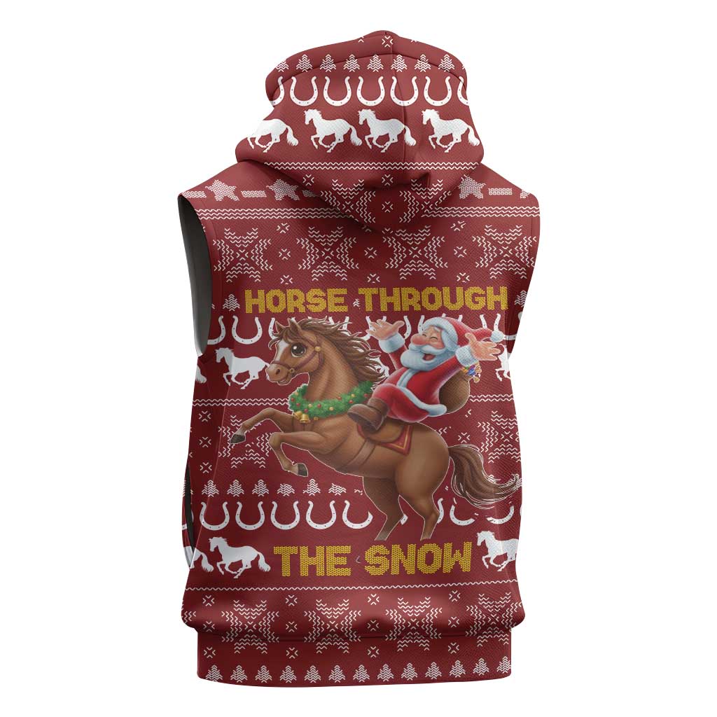 Horse Through The Snow Christmas Design Sleeveless Hoodie Xmas Holiday Patterns - Wonder Print Shop