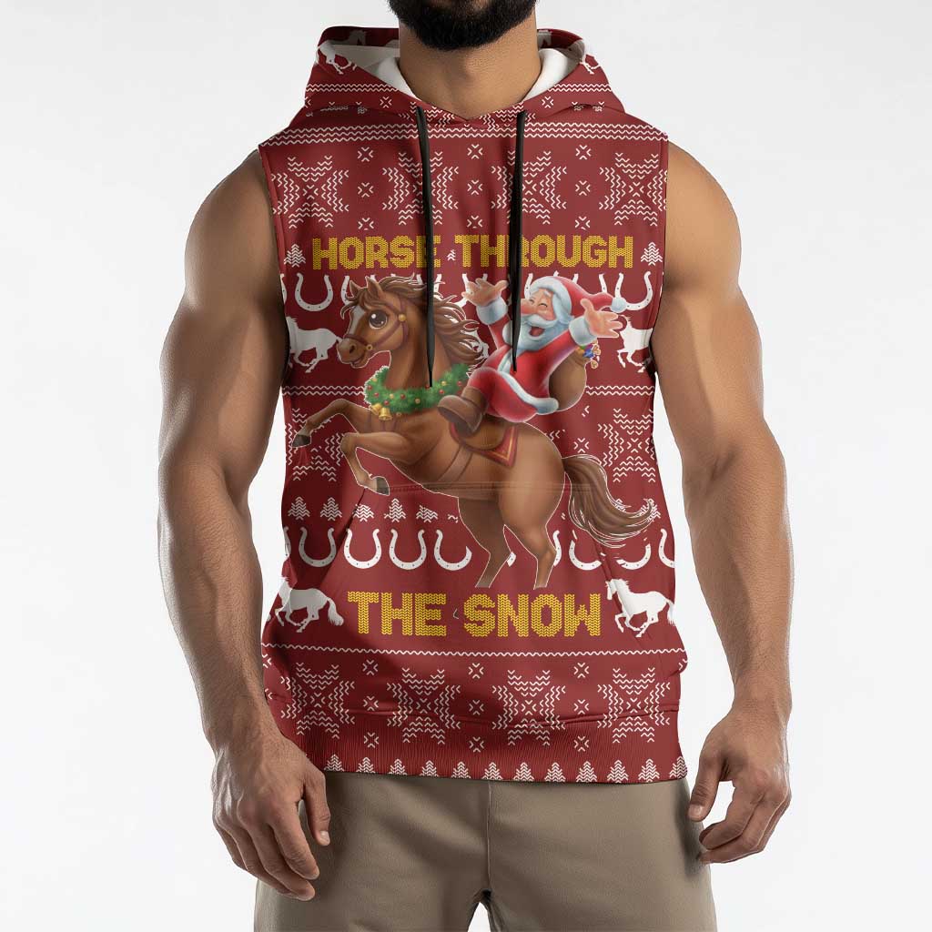 Horse Through The Snow Christmas Design Sleeveless Hoodie Xmas Holiday Patterns - Wonder Print Shop