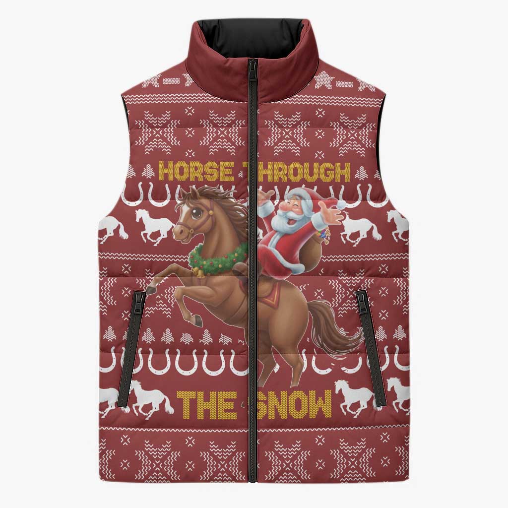 Horse Through The Snow Christmas Design Sleeveless Puffer Jacket Xmas Holiday Patterns - Wonder Print Shop