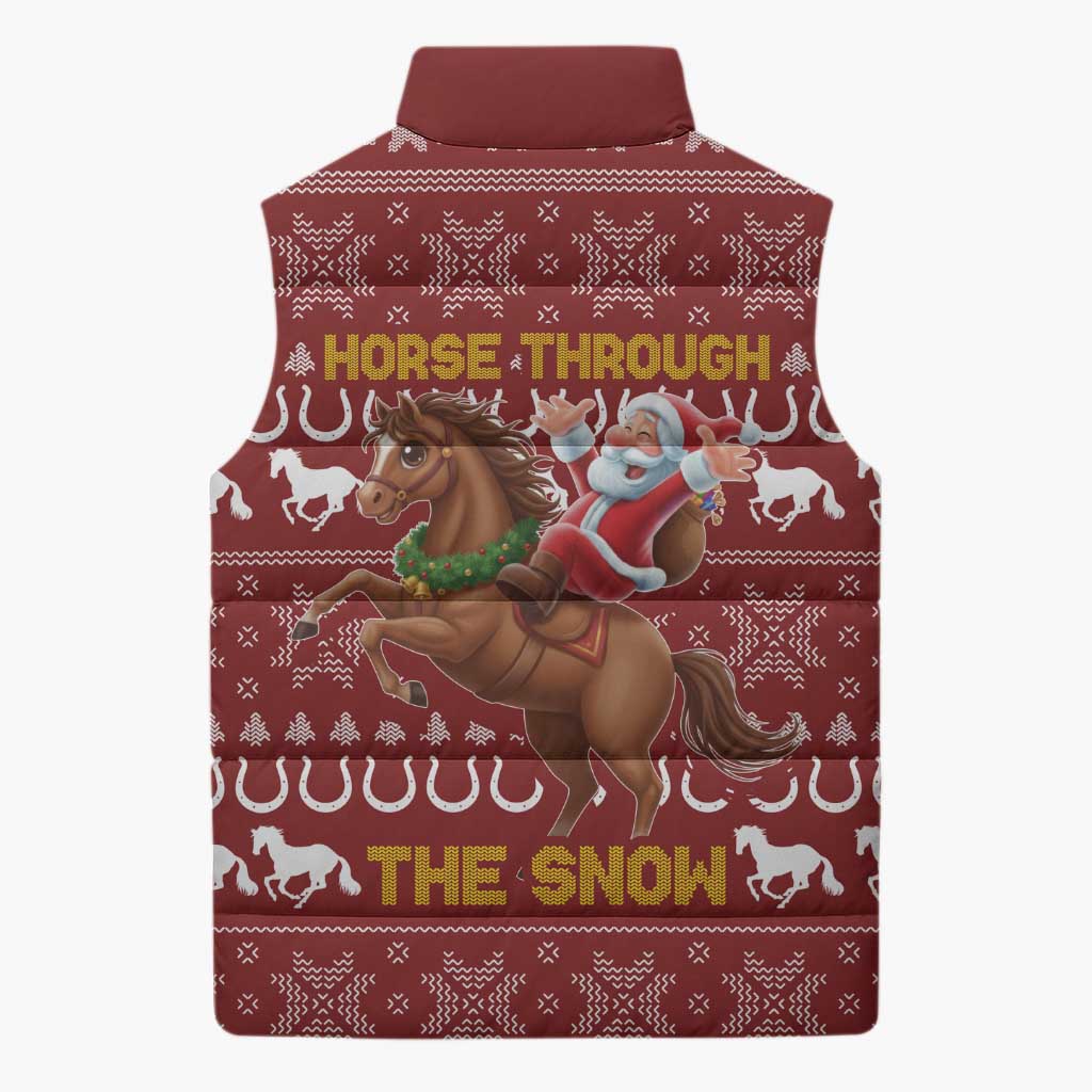 Horse Through The Snow Christmas Design Sleeveless Puffer Jacket Xmas Holiday Patterns - Wonder Print Shop