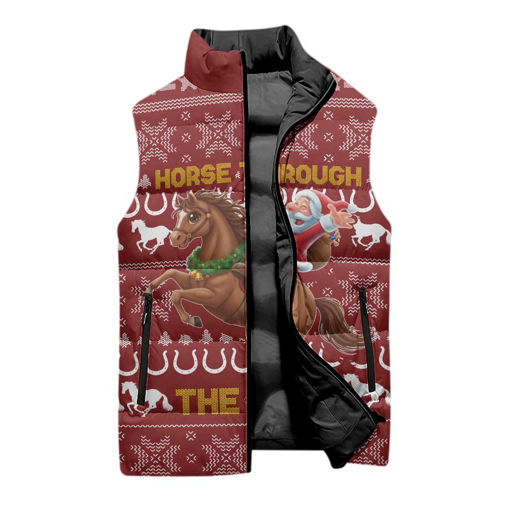 Horse Through The Snow Christmas Design Sleeveless Puffer Jacket Xmas Holiday Patterns - Wonder Print Shop
