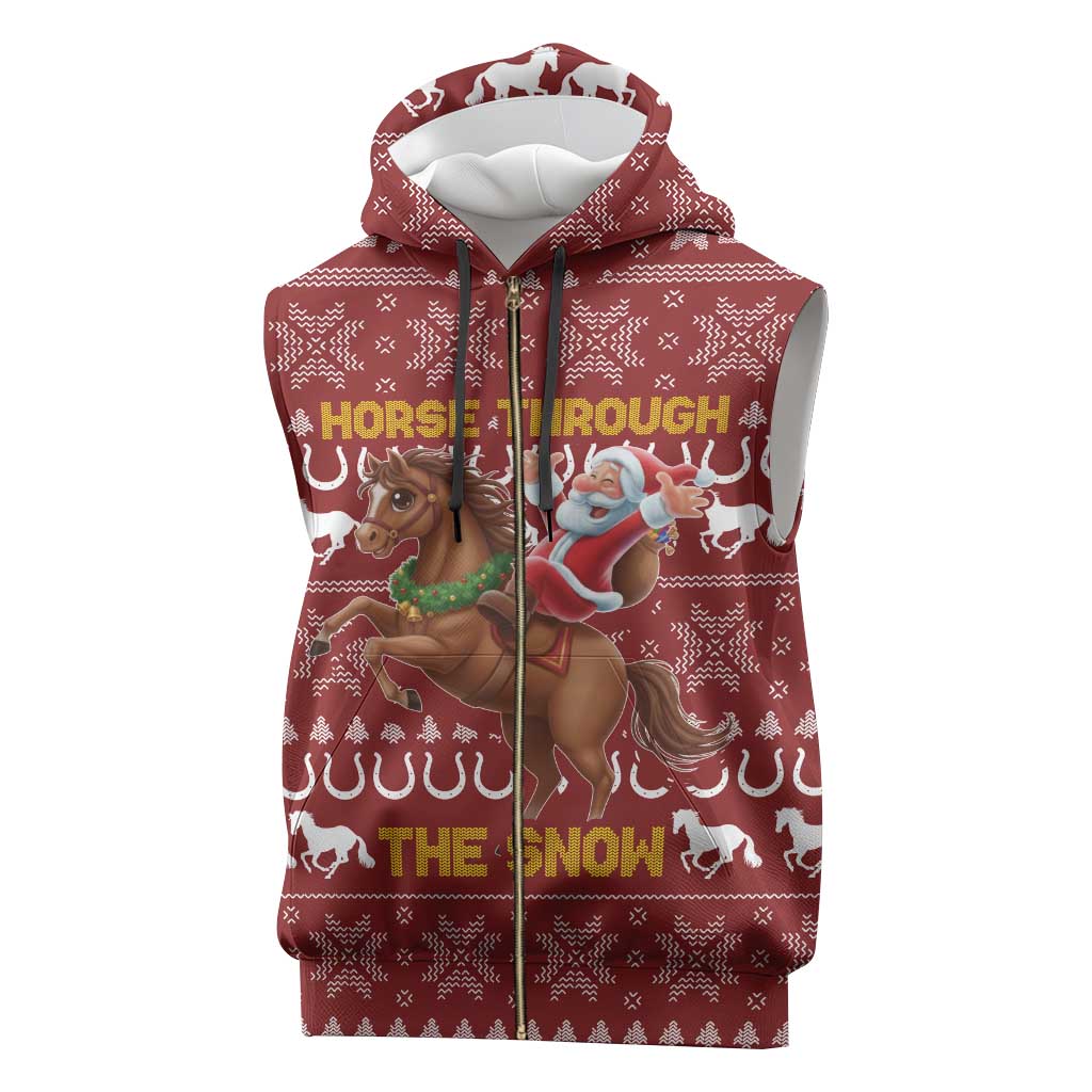 Horse Through The Snow Christmas Design Sleeveless Zip Hoodie Xmas Holiday Patterns - Wonder Print Shop