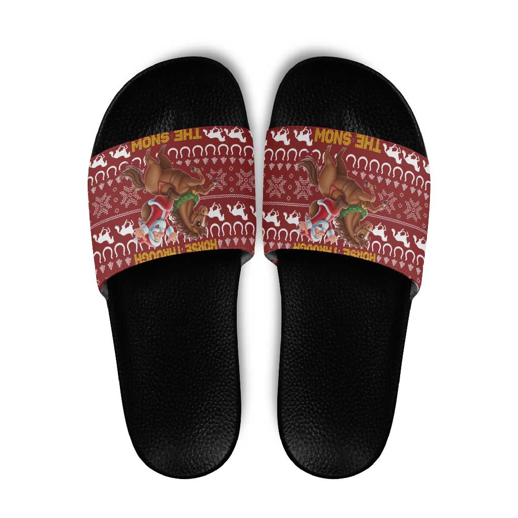 Horse Through The Snow Christmas Design Slide Sandals Xmas Holiday Patterns - Wonder Print Shop