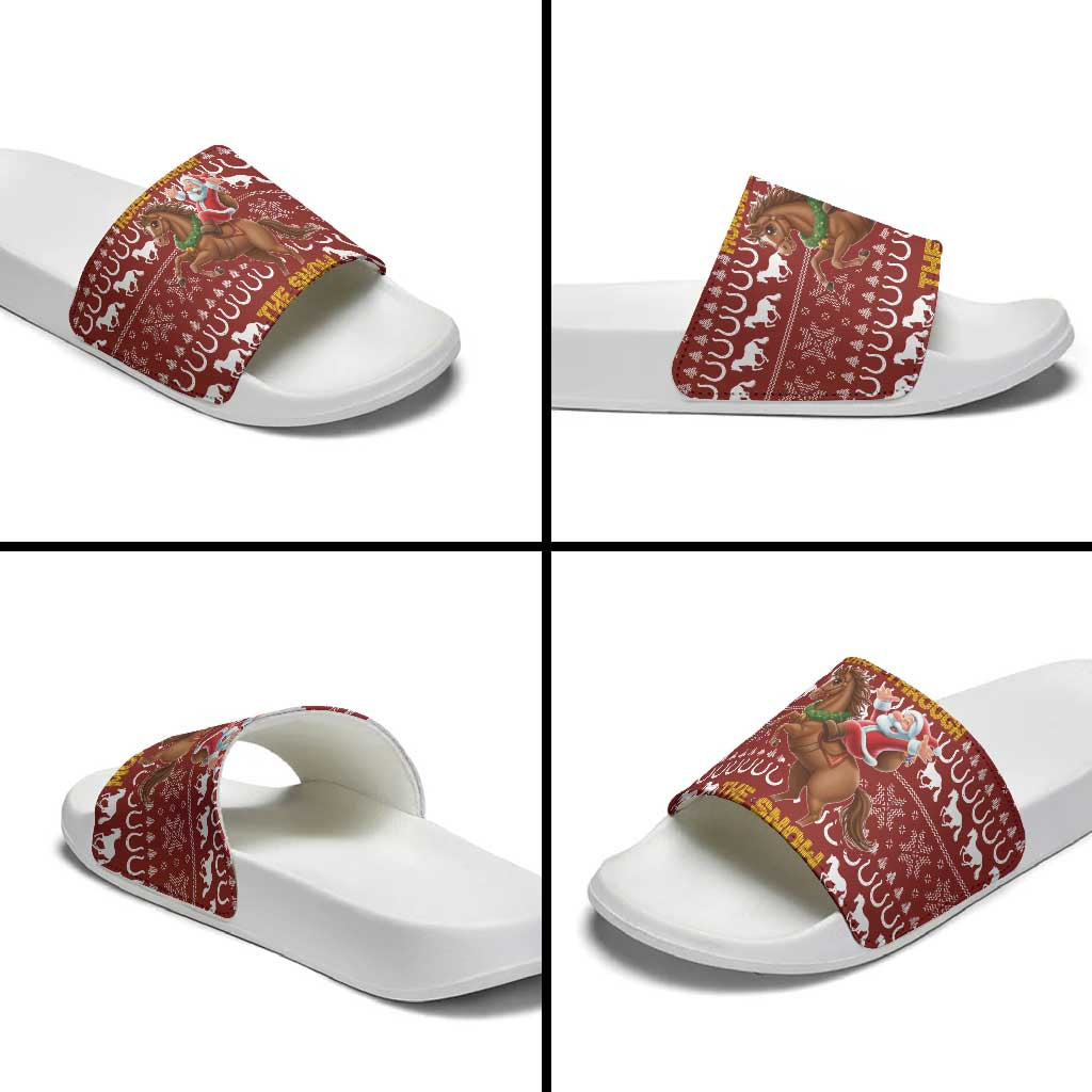 Horse Through The Snow Christmas Design Slide Sandals Xmas Holiday Patterns - Wonder Print Shop