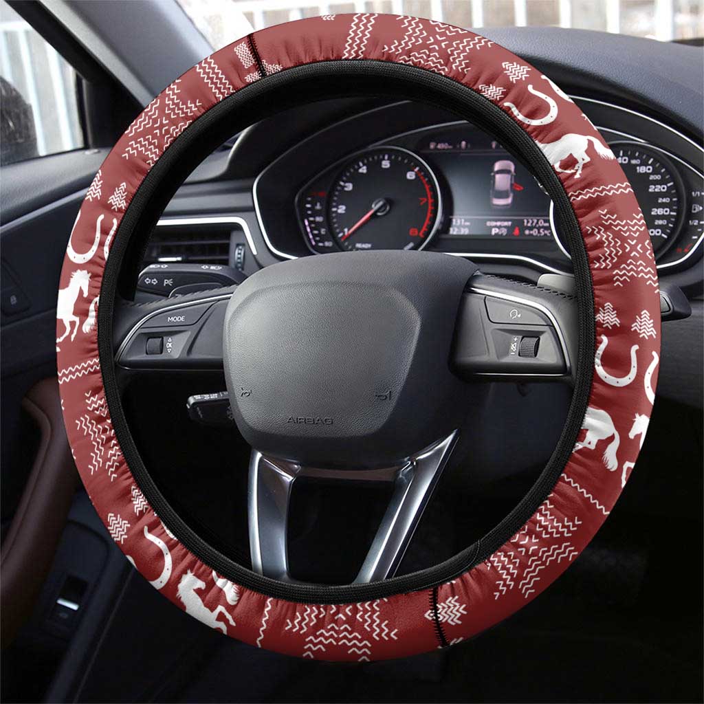 Horse Through The Snow Christmas Design Steering Wheel Cover Xmas Holiday Patterns - Wonder Print Shop