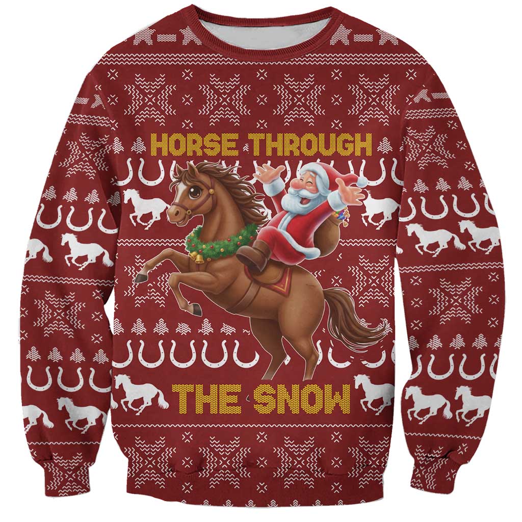 Horse Through The Snow Christmas Design Sweatshirt Xmas Holiday Patterns - Wonder Print Shop