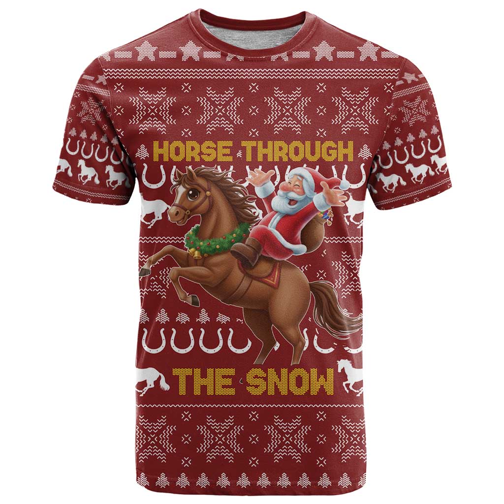 Horse Through The Snow Christmas Design T Shirt Xmas Holiday Patterns - Wonder Print Shop