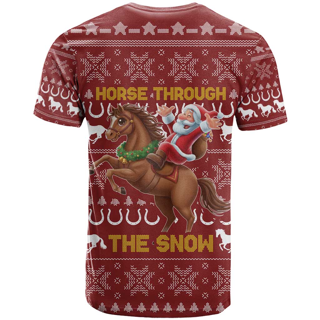 Horse Through The Snow Christmas Design T Shirt Xmas Holiday Patterns - Wonder Print Shop
