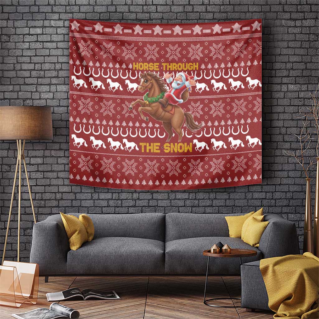 Horse Through The Snow Christmas Design Tapestry Xmas Holiday Patterns - Wonder Print Shop